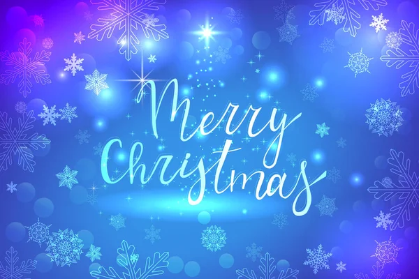 parlayan neşeli Noel ile mavi arka plan beyaz kar taneleri