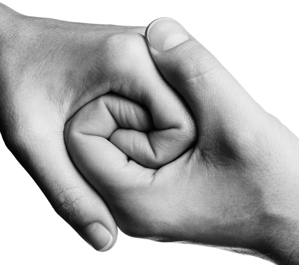 Male Female Hands Connect Each Other Black White Image — Stock Photo, Image