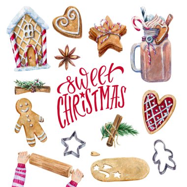 Suluboya öğeleri tatlı Noel kümesi