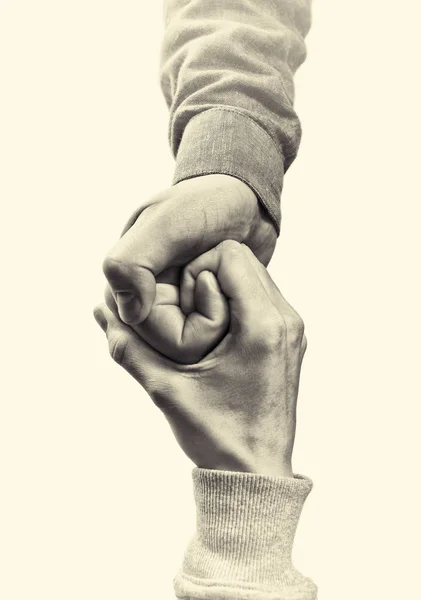 Firm Handshake Two Partners Black White Image Isolated Background — Stock Photo, Image