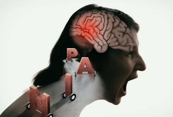 Koncepcja Bólu Głowy Płacząca Kobieta Bólem Głowy Migrena Stres Ptsd — Zdjęcie stockowe