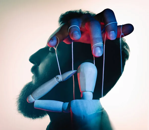 Marioneta Cabeza Masculina Concepto Control Mental Imagen — Foto de Stock