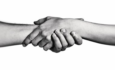 Kurtuluş kavramı. Görüntü kurtarma (yardım) zamanında iki kişi elinde. Siyah ve beyaz.