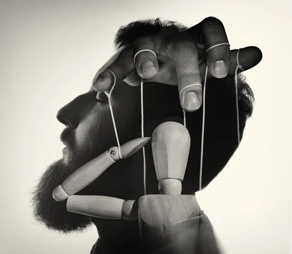 Marionette Male Head Black White Concept Mind Control Image — Stock Photo, Image