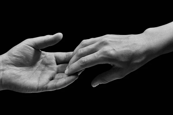 Foto Preto Branco Duas Mãos Momento Separação Conceito Rompimento Fundo — Fotografia de Stock