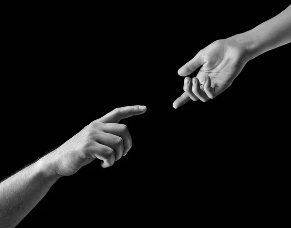 Musta Valkoinen Kuva Kahdesta Kädestä Hajoamishetkellä Eron Käsite Mustalla Eristetyllä — kuvapankkivalokuva
