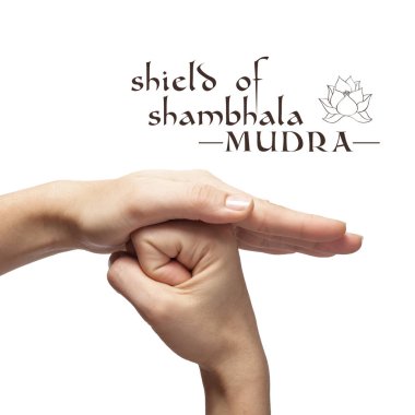 Şemsiye Mudra kalkanı. Beyaz yalıtılmış arka planda yoga el hareketi.