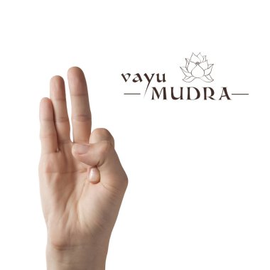 Vayu mudra. Beyaz yalıtılmış arka planda yoga el hareketi.