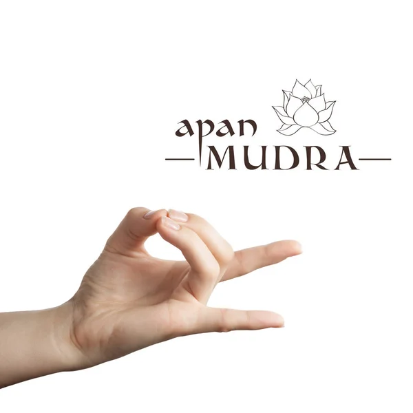 Apan Mudra Yogische Handbewegung Auf Weißem Isoliertem Hintergrund — Stockfoto