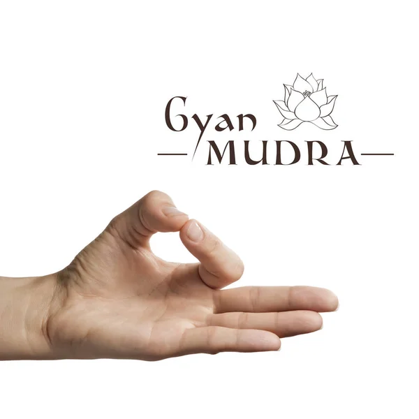 Gyan Mudra Gesto Mão Yoga Sobre Fundo Isolado Branco — Fotografia de Stock