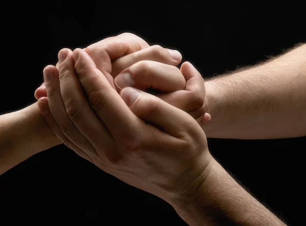Male Female Hands Connect Each Other Black Background Image — Stock Photo, Image