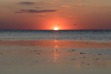 Güzel deniz manzarası. Denizde gün batımı. Resim