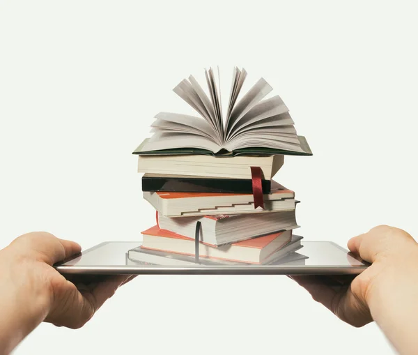 Stack Books Stick Out Digital Tablet Screen Concept Learning — Stock Photo, Image