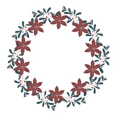 Ökseotu ve noktalı çiçeklerin vektör çember çerçevesi