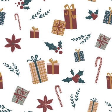 Hediye kutuları ve puantiyeli Noel sade şablonu.