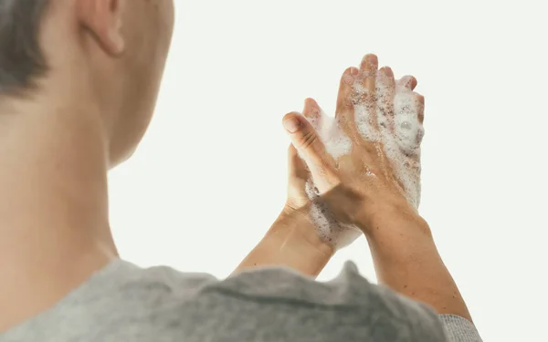 Frauen Benutzen Seife Und Waschen Sich Die Hände Hygienekonzept Coronavirus — Stockfoto