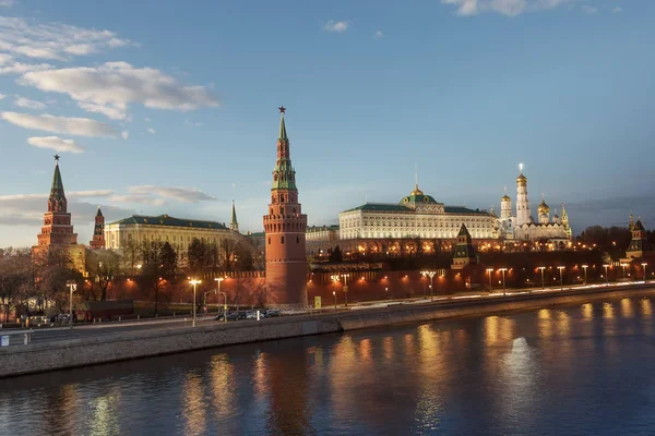 Moscow Kremlin Kremlin Embankment Moscow River Noite — Fotografia de Stock