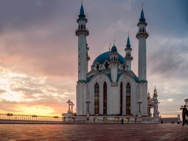 Kazan, Rusya - Eylül, 2017. Cami Kul Şerif Günbatımı Görünümü.