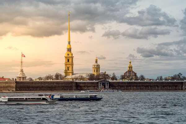 Day view of Peter and Paul Fortress in St. Petersburg. Timelapse.