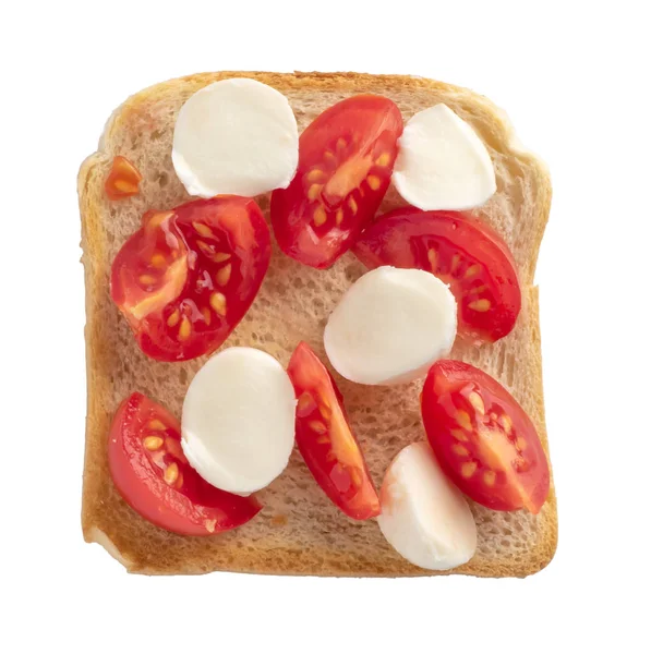 Toast Med Tomat Och Mozzarella Vit Bakgrund — Stockfoto