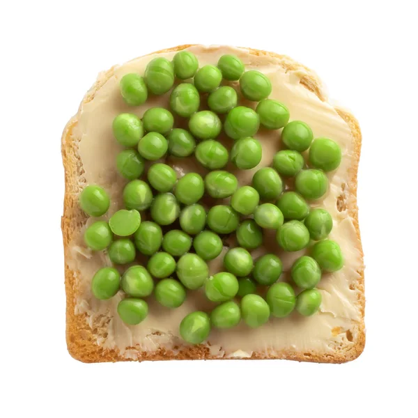 Toast Med Smör Och Gröna Ärtor Vit Bakgrund — Stockfoto