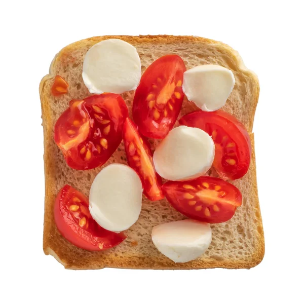 Toast Med Tomat Och Mozzarella Vit Bakgrund — Stockfoto