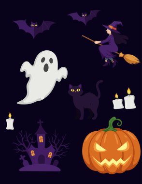 Kara kedi ve balkabağıyla Cadılar Bayramı.