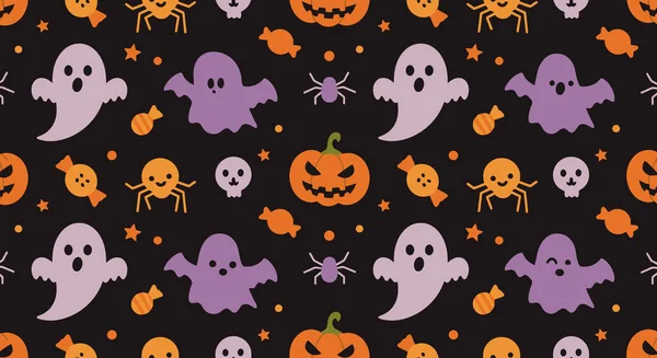 Kabak, örümcek ve örümcek ağıyla kusursuz cadılar bayramı deseni. vektör illüstrasyonu