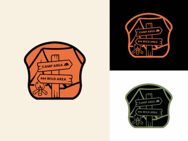 Macera rozeti logo tasarım vektörü. Kamp tişörtü vektör çizimleri