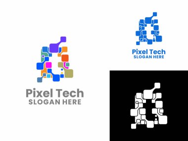 Initial letter T tech logo design vector template. Pixel technology logo design icon. Abstract letter T with pixel tech