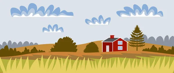 Countryside landscape. Panorama. Autumn landscape with a rustic house. Vector