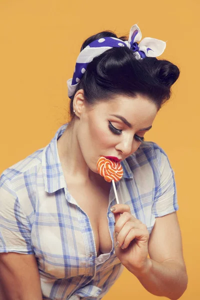 Pin Girl Likt Lollipop — Stockfoto