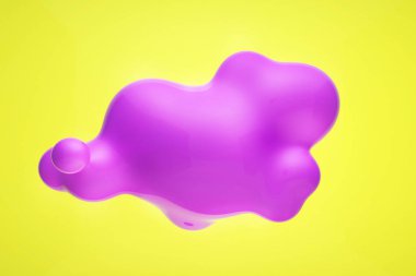 sarı arka plan üzerinde pembe soyut sıvı. 3d illüstrasyon.
