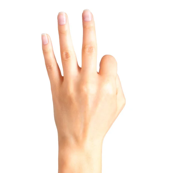 Female hand showing three fingers and palm — Stock Photo, Image