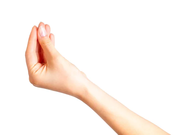 Mano de mujer sosteniendo algo con tres dedos — Foto de Stock