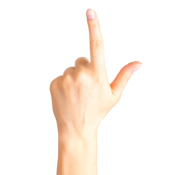 Woman hand with the index finger pointing up — Stock Photo, Image