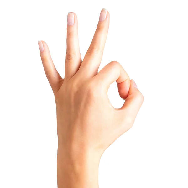 Tartó női kéz gesztus, oké. A siker, a győzelem vagy a szerencse jele — Stock Fotó