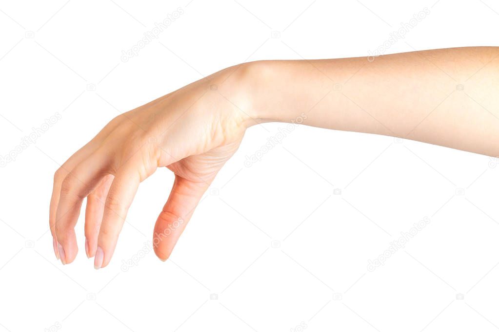 Woman hand showing picking up pose or holding something