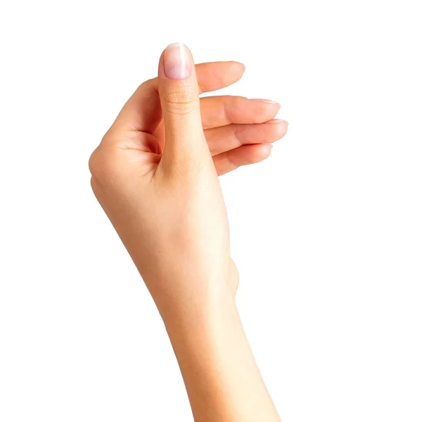 Kobieta ręka trzyma coś z dwoma palcami — Zdjęcie stockowe