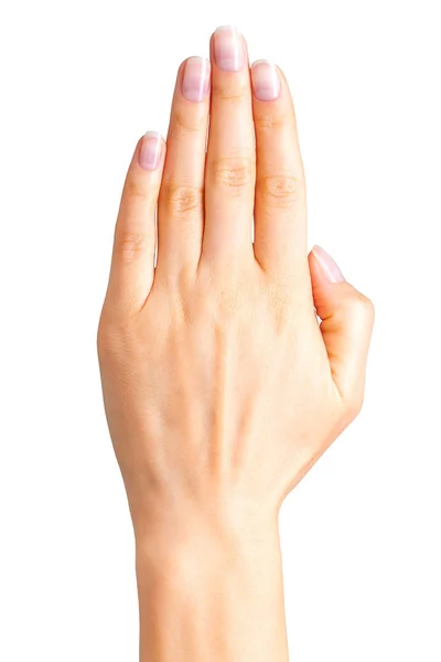 Main féminine montrant cinq doigts et la paume — Photo