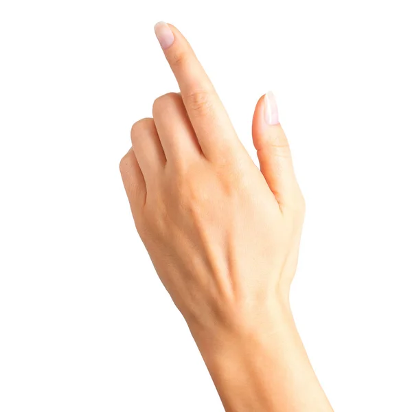 Woman hand with the index finger pointing up — Stock Photo, Image