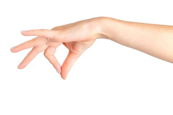 stock image Woman hand showing picking up pose or holding