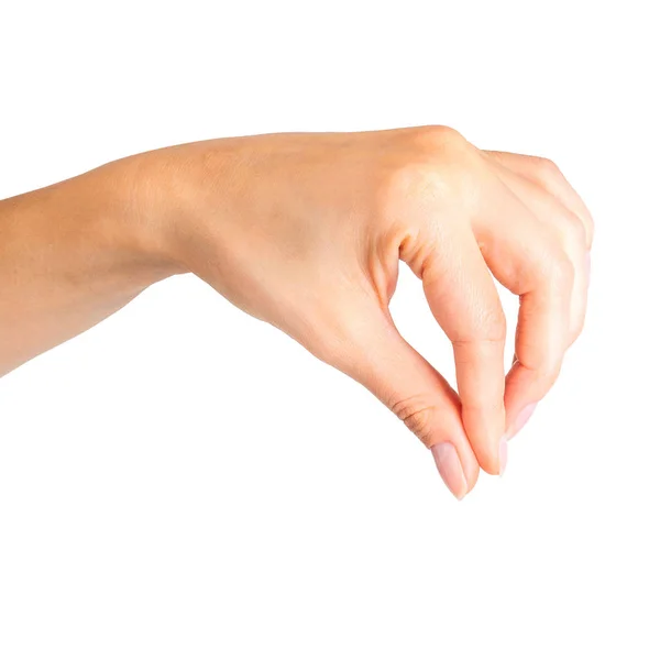 Hand van de vrouw die iets met twee vingers — Stockfoto