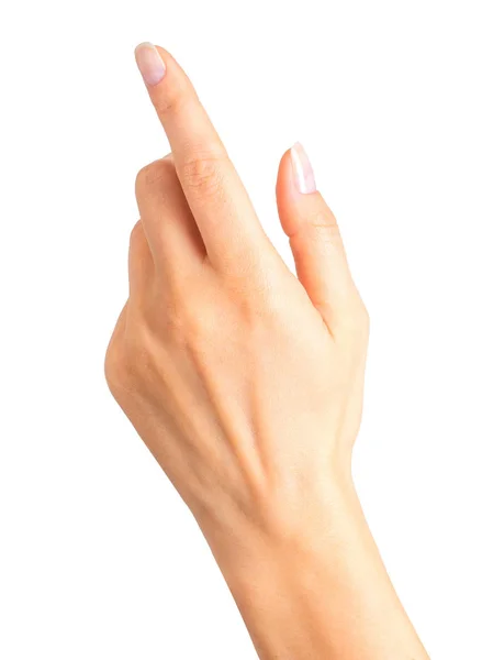 Mão de mulher com o dedo indicador apontando para cima — Fotografia de Stock