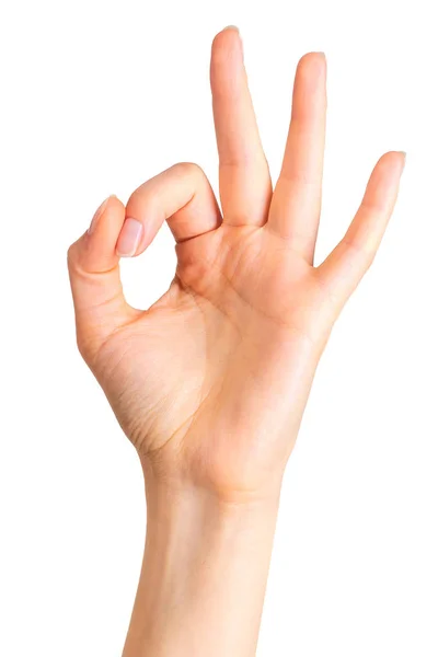 举行好的或字母 o. 成功或运气的标志的手牵手的妇女 — 图库照片