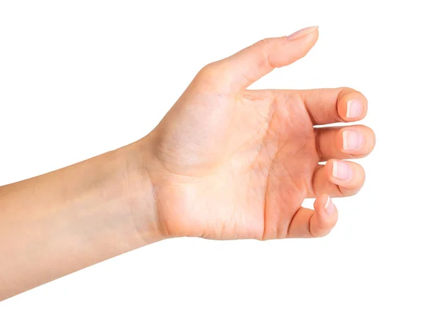 Woman hand holding something like a bottle or glass — Stock Photo, Image