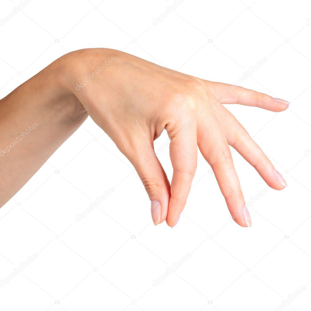 Woman hand holding something with two fingers