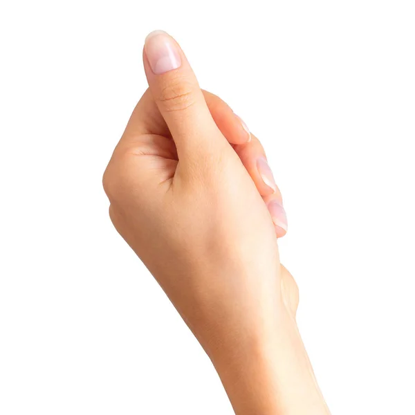 Hand van de vrouw die iets met twee vingers — Stockfoto