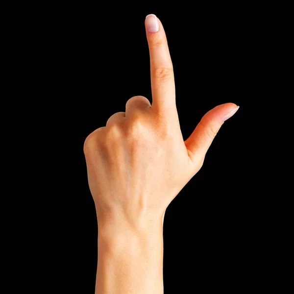 Woman hand with the index finger pointing up