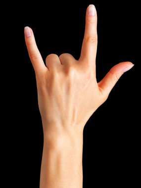 Rock n roll işaret gösteren veya şeytan boynuzu jest veren el